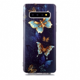 Hoesje voor Samsung Galaxy S10 Fluorescerende Vlinders