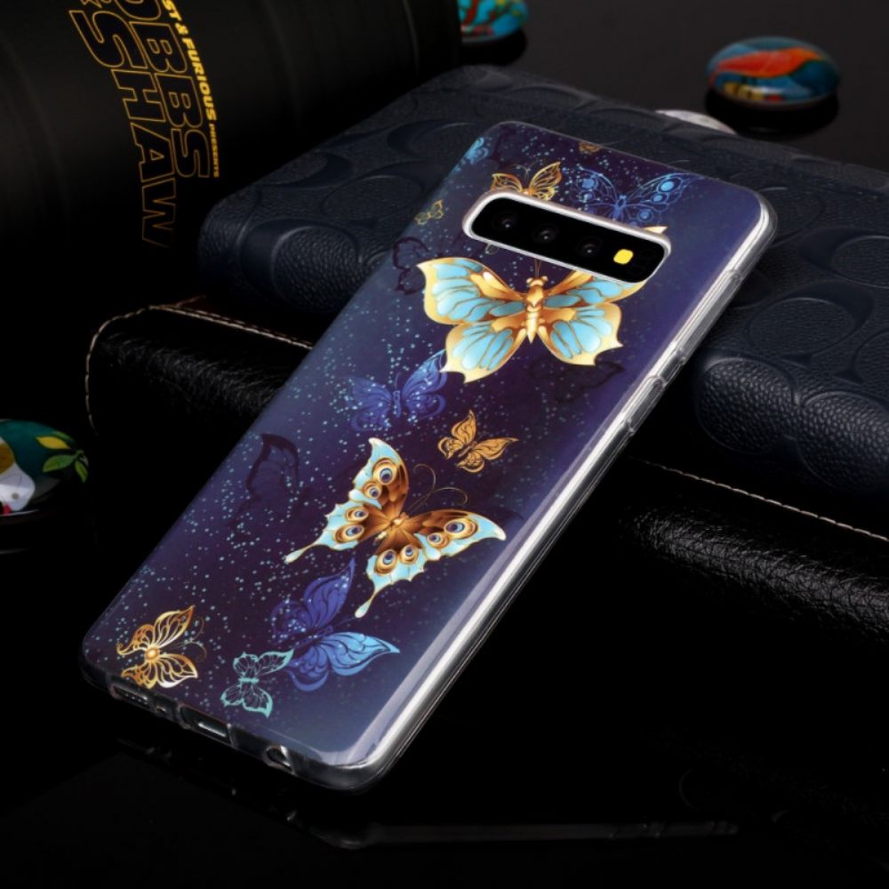 Hoesje voor Samsung Galaxy S10 Fluorescerende Vlinders