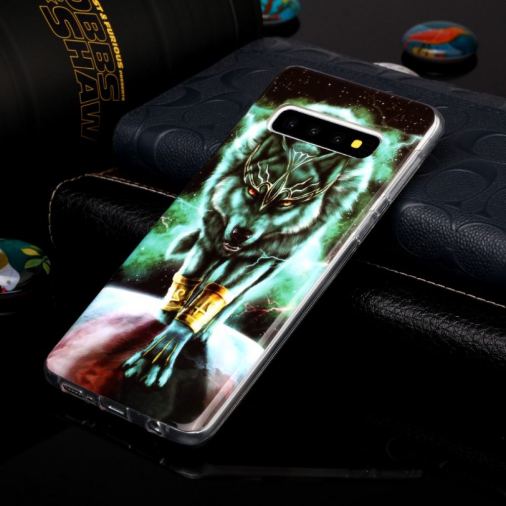 Hoesje voor Samsung Galaxy S10 Fluorescerende Wolf