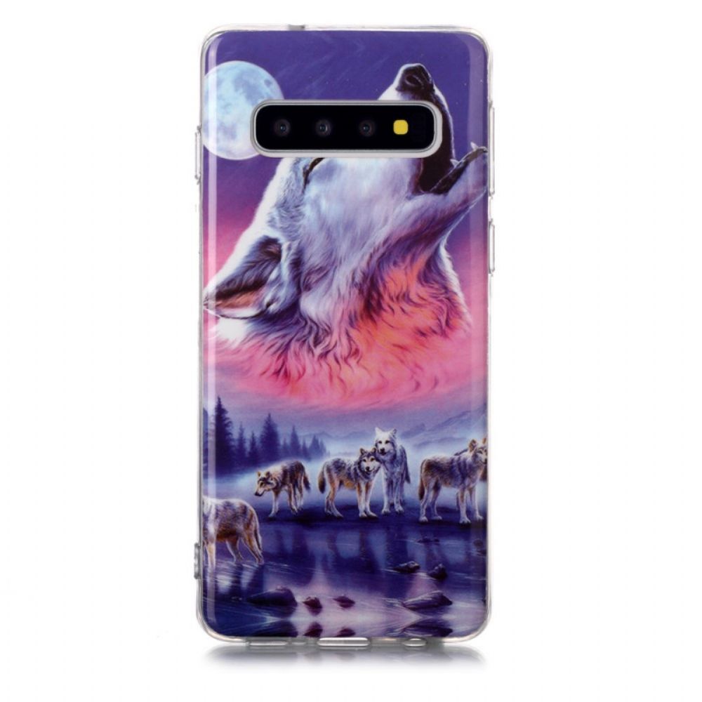 Hoesje voor Samsung Galaxy S10 Fluorescerende Wolf Pack