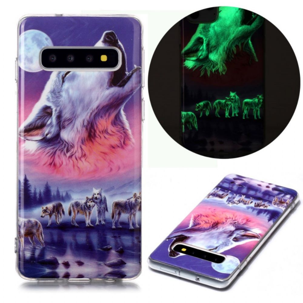 Hoesje voor Samsung Galaxy S10 Fluorescerende Wolf Pack