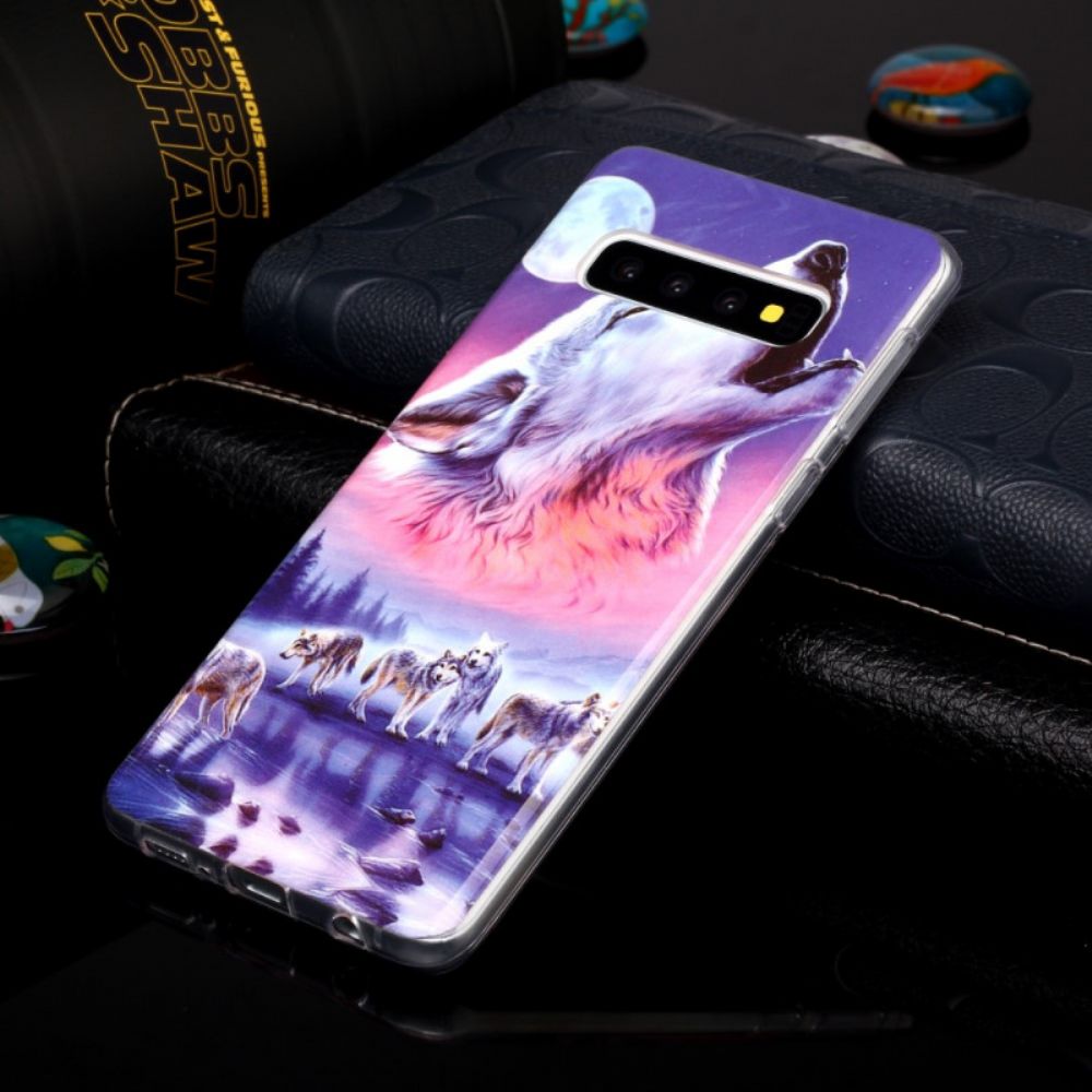 Hoesje voor Samsung Galaxy S10 Fluorescerende Wolf Pack