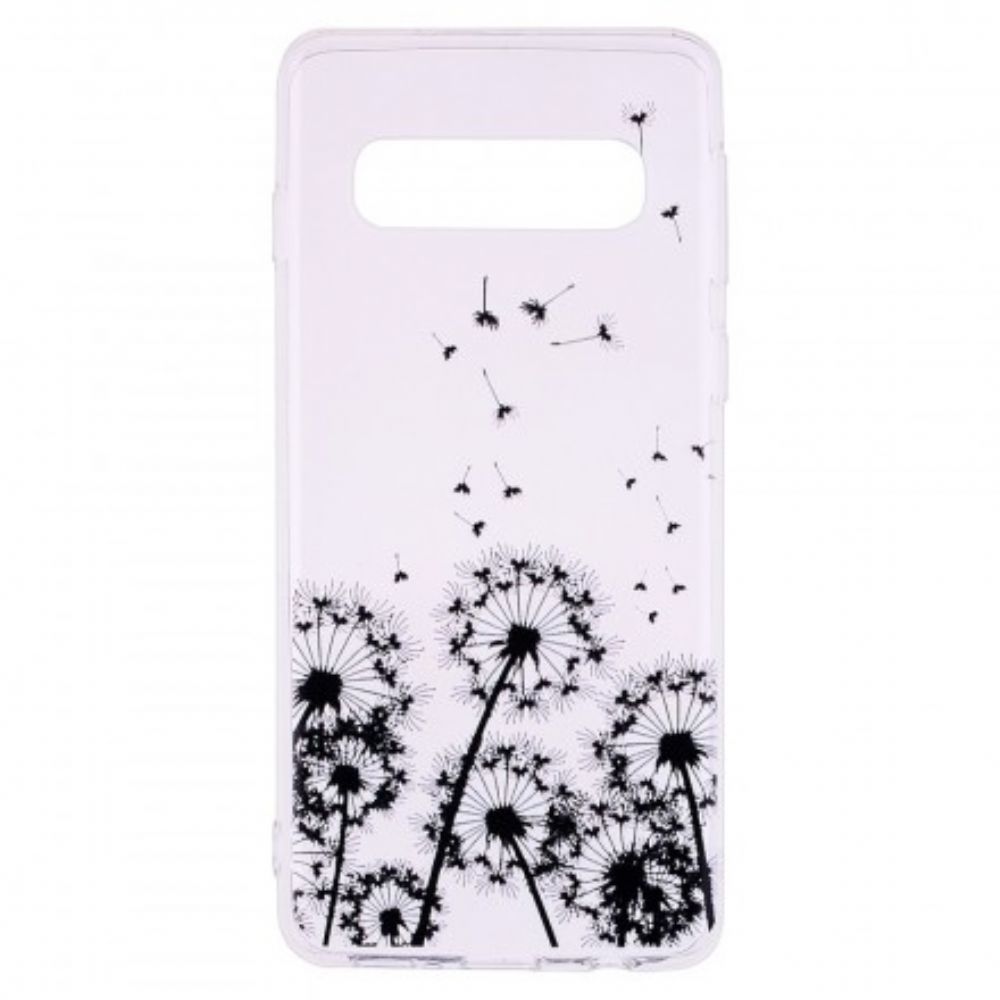 Hoesje voor Samsung Galaxy S10 Transparante Zwarte Paardebloemen