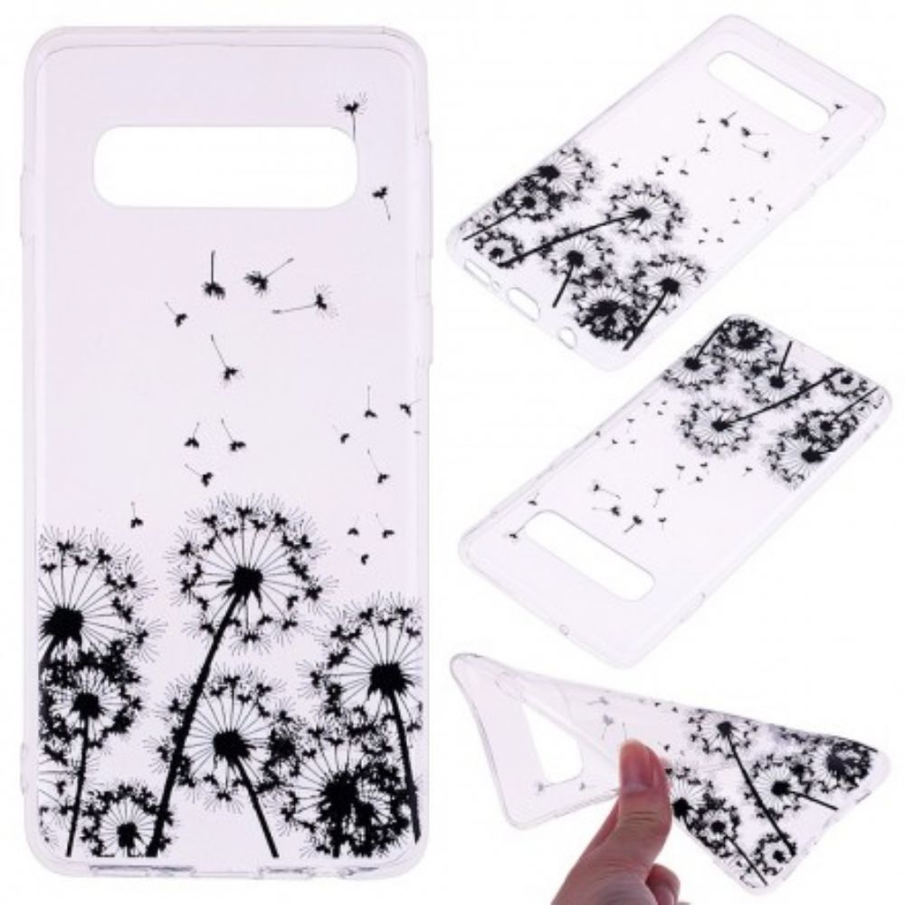 Hoesje voor Samsung Galaxy S10 Transparante Zwarte Paardebloemen