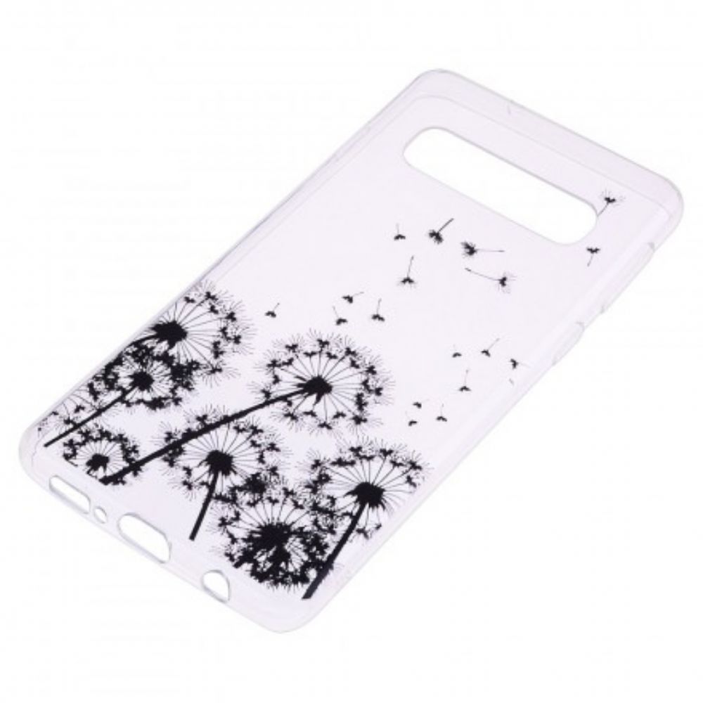 Hoesje voor Samsung Galaxy S10 Transparante Zwarte Paardebloemen