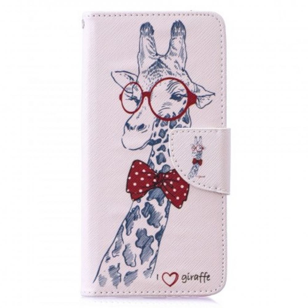 Leren Hoesje voor Samsung Galaxy S10 Nerdy Giraf