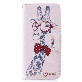 Leren Hoesje voor Samsung Galaxy S10 Nerdy Giraf