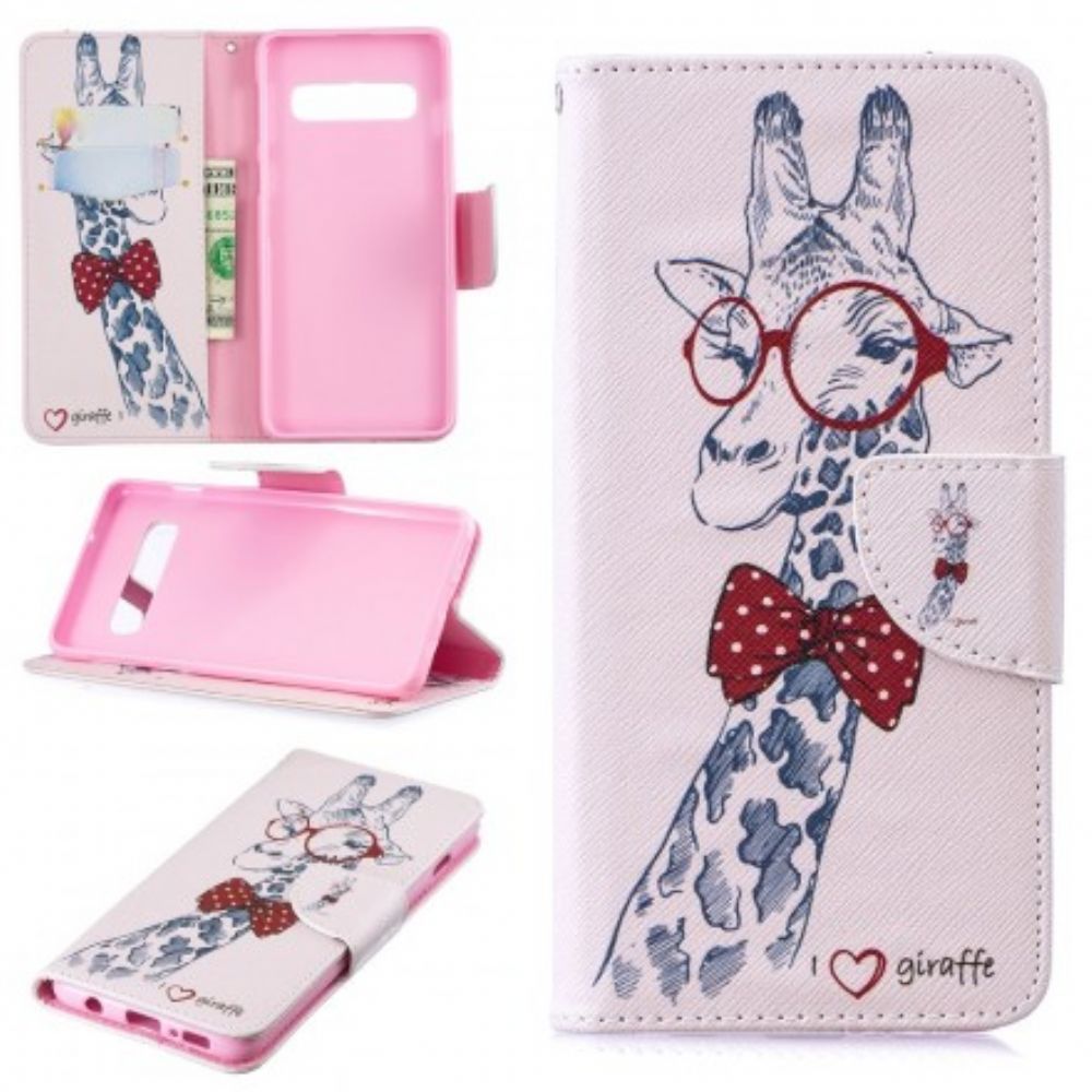 Leren Hoesje voor Samsung Galaxy S10 Nerdy Giraf