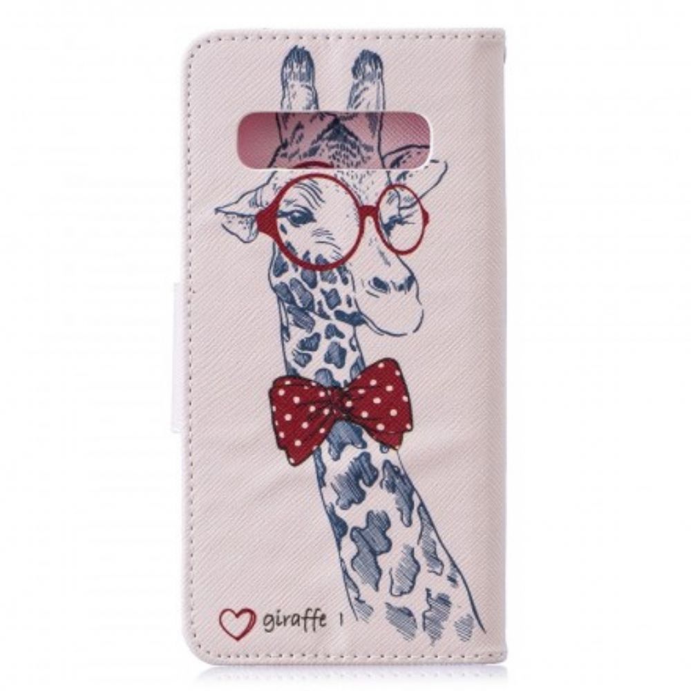 Leren Hoesje voor Samsung Galaxy S10 Nerdy Giraf