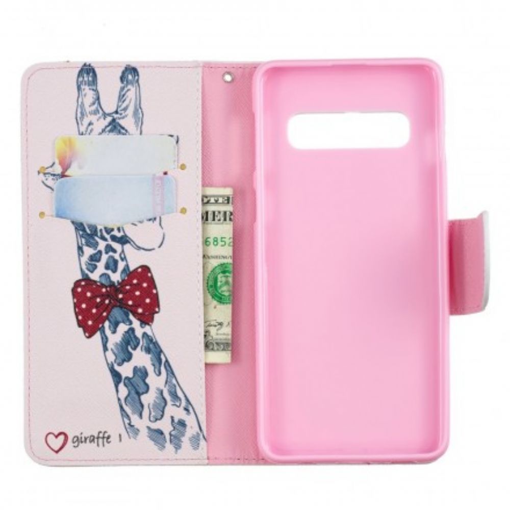 Leren Hoesje voor Samsung Galaxy S10 Nerdy Giraf