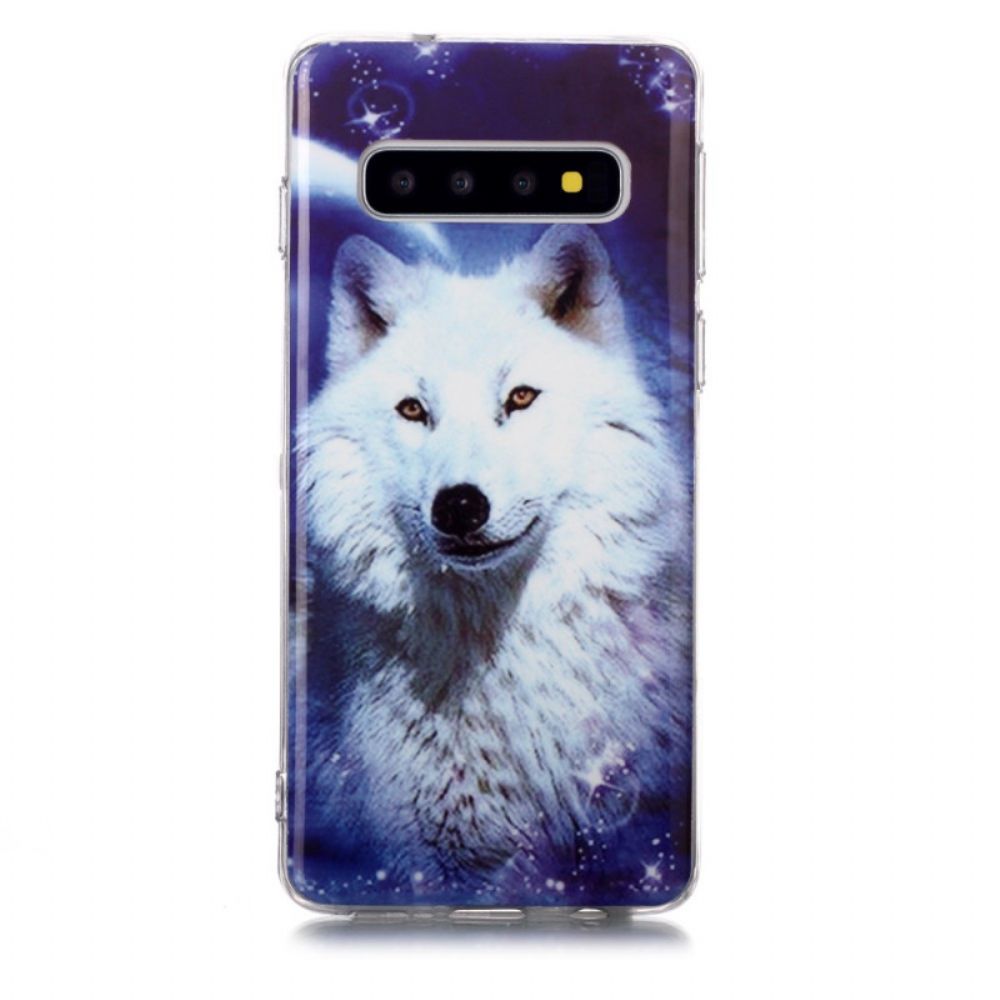 Telefoonhoesje voor Samsung Galaxy S10 Fluorescerende Witte Wolf