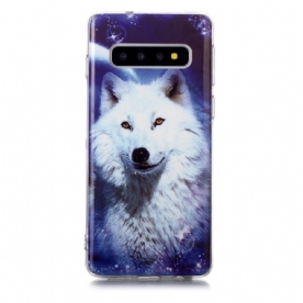 Telefoonhoesje voor Samsung Galaxy S10 Fluorescerende Witte Wolf