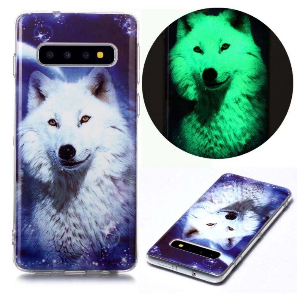 Telefoonhoesje voor Samsung Galaxy S10 Fluorescerende Witte Wolf