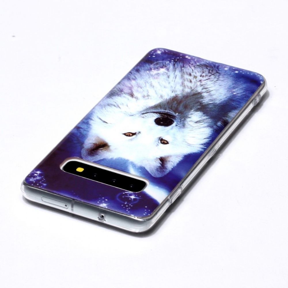 Telefoonhoesje voor Samsung Galaxy S10 Fluorescerende Witte Wolf