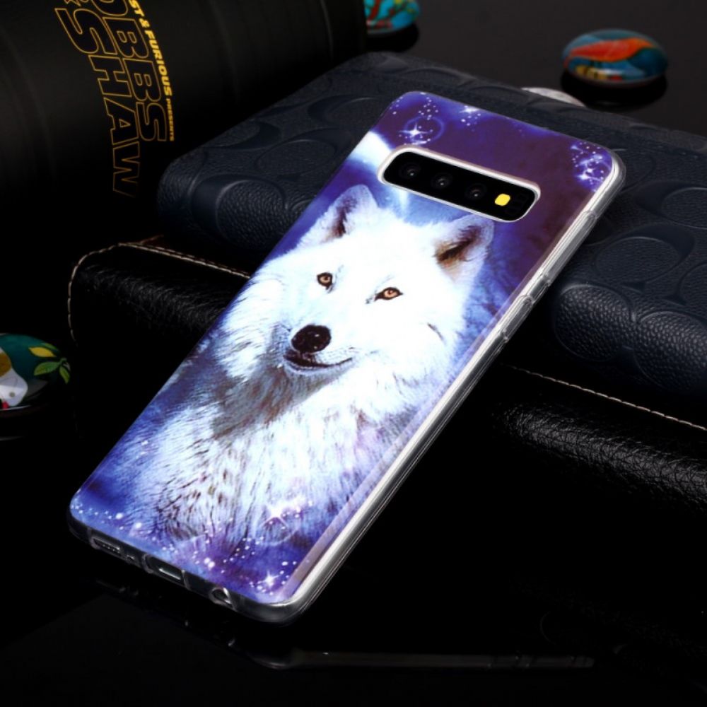 Telefoonhoesje voor Samsung Galaxy S10 Fluorescerende Witte Wolf