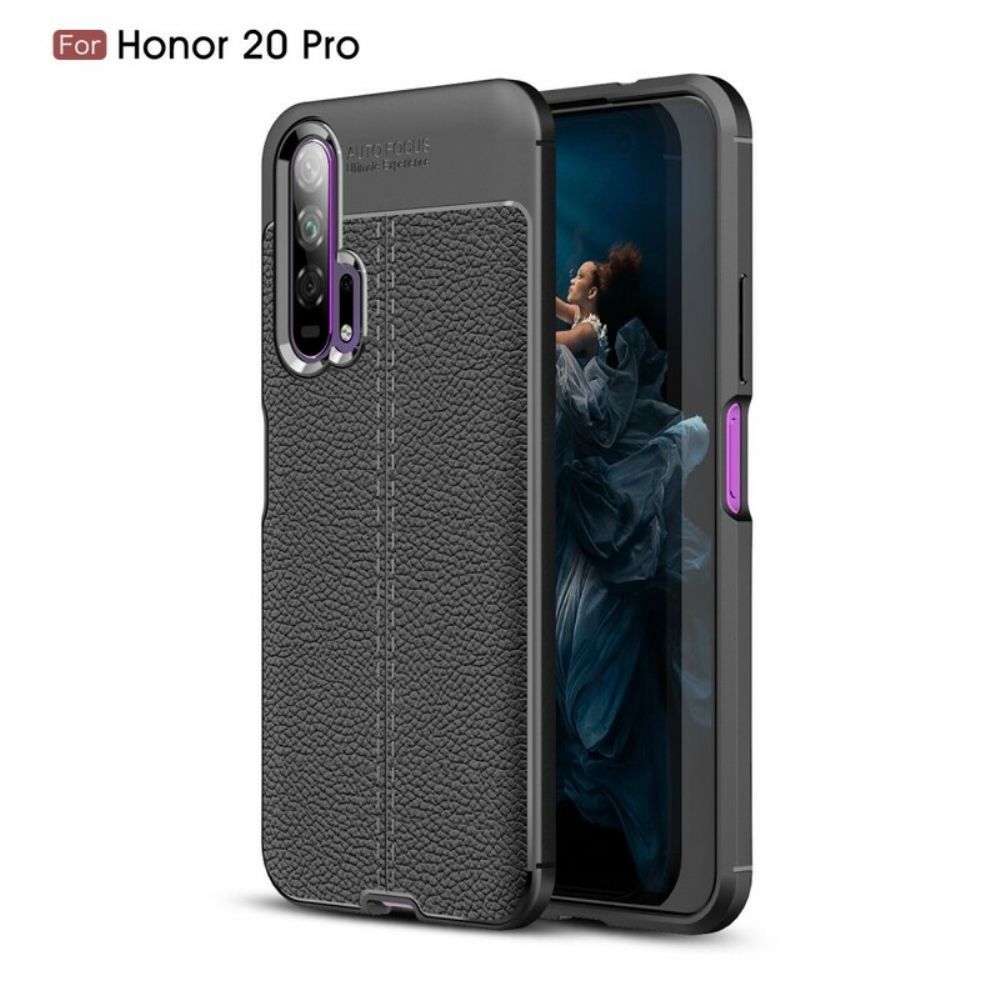 Hoesje voor Honor 20 Pro Dubbele Lijn Litchi Leder Effect