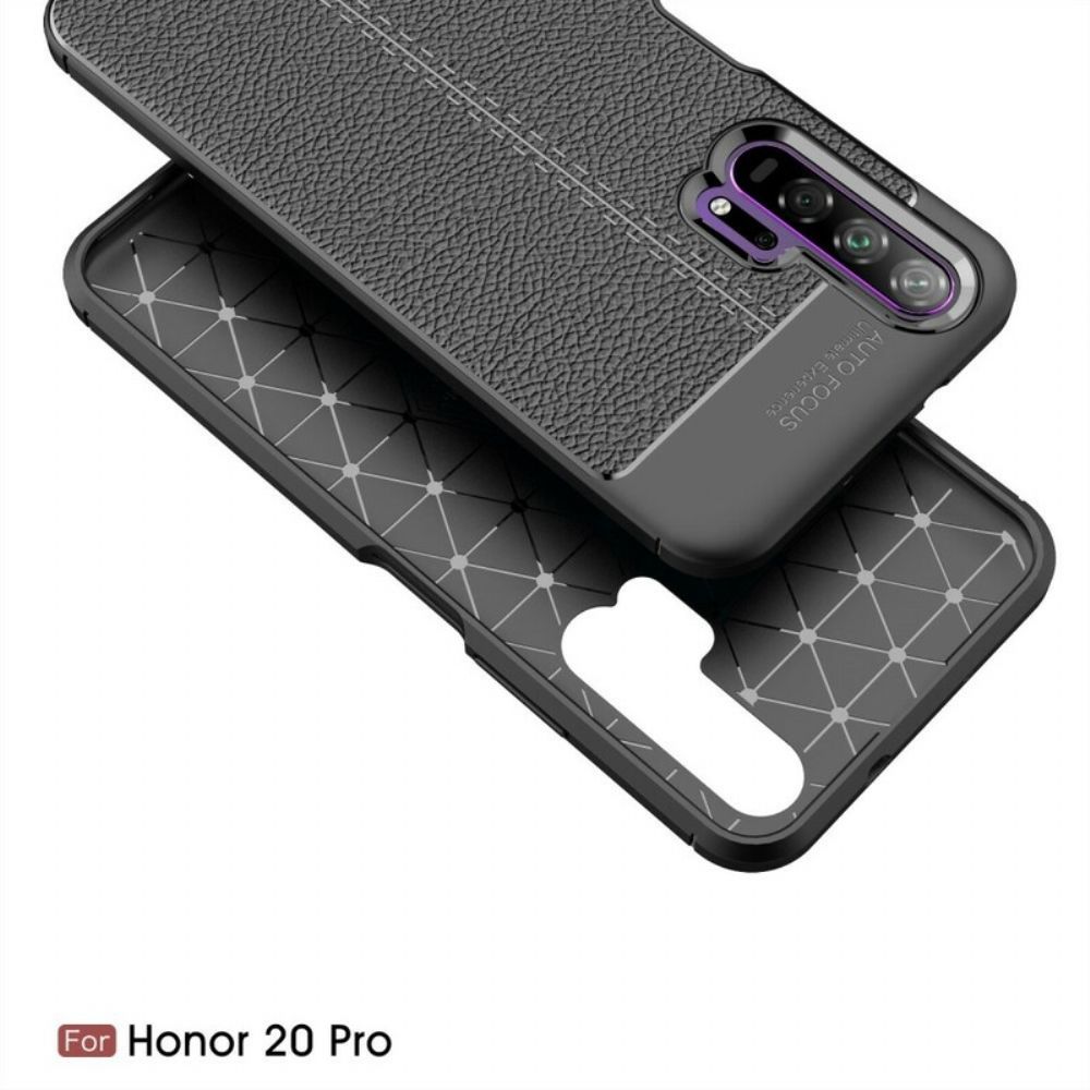 Hoesje voor Honor 20 Pro Dubbele Lijn Litchi Leder Effect