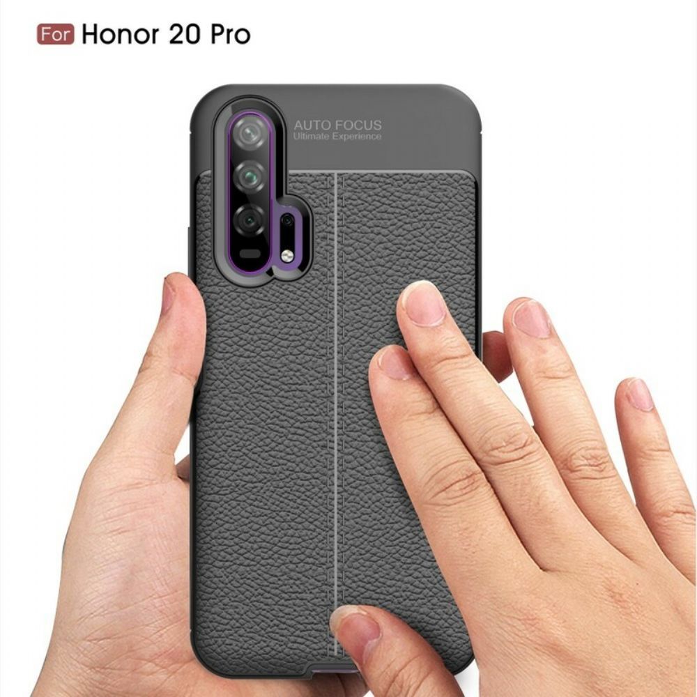 Hoesje voor Honor 20 Pro Dubbele Lijn Litchi Leder Effect