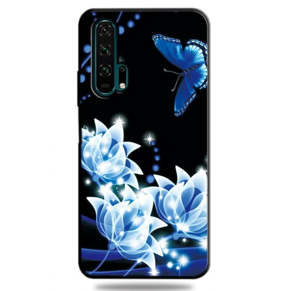 Telefoonhoesje voor Honor 20 Pro Vlinder En Blauwe Bloemen