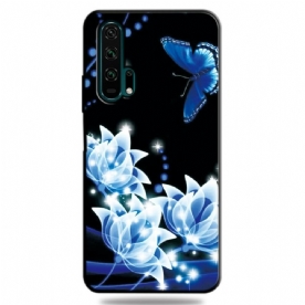 Telefoonhoesje voor Honor 20 Pro Vlinder En Blauwe Bloemen