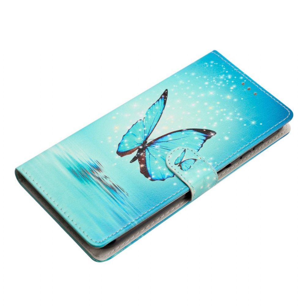 Folio-hoesje Samsung Galaxy A15 5g Telefoonhoesje Blauwe Vlinder Met Riem