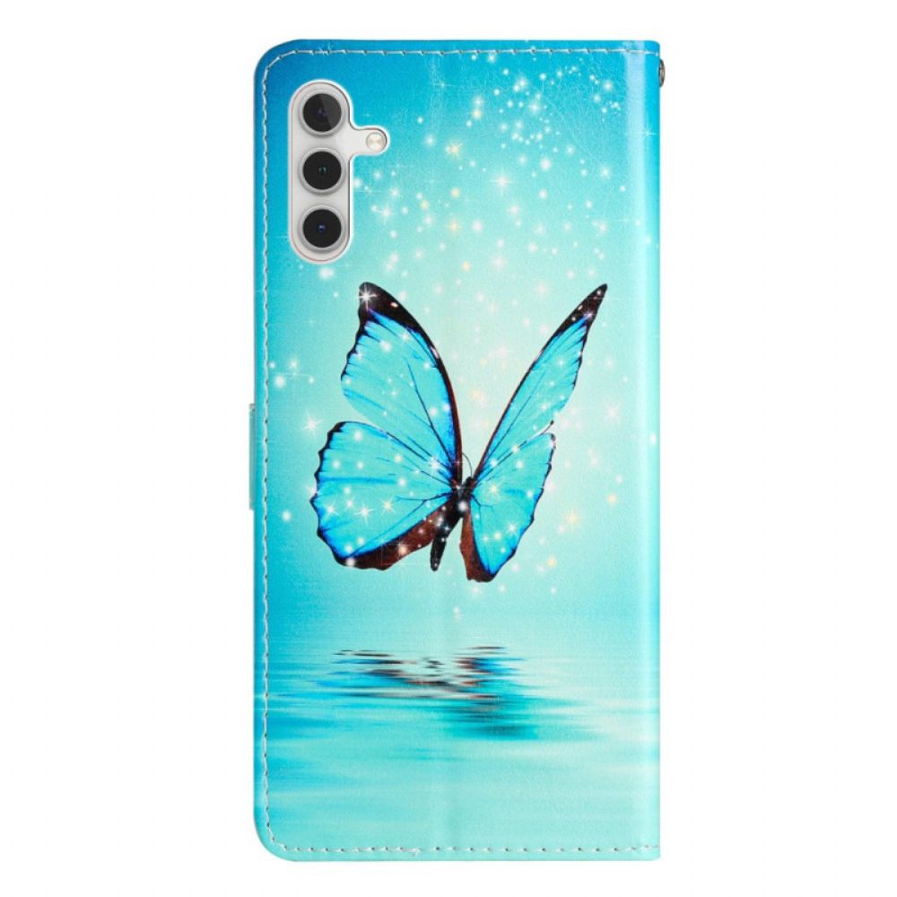 Folio-hoesje Samsung Galaxy A15 5g Telefoonhoesje Blauwe Vlinder Met Riem