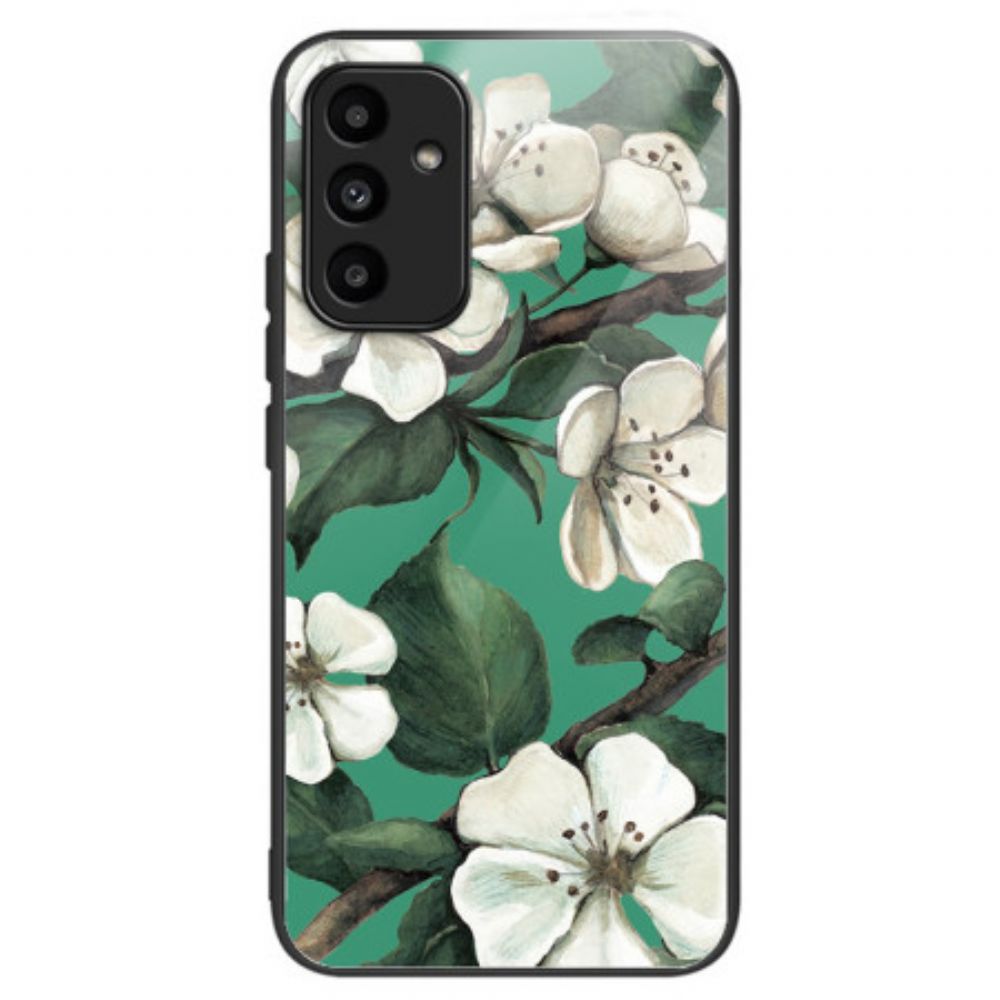 Hoesje Voor Samsung Galaxy A15 5g Gehard Glas Witte Bloemen