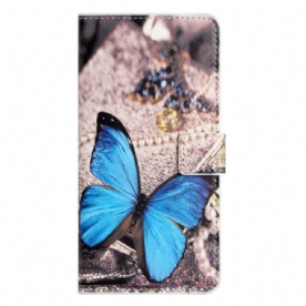 Leren Hoesje Samsung Galaxy A15 5g Blauwe Vlinder Bescherming Hoesje