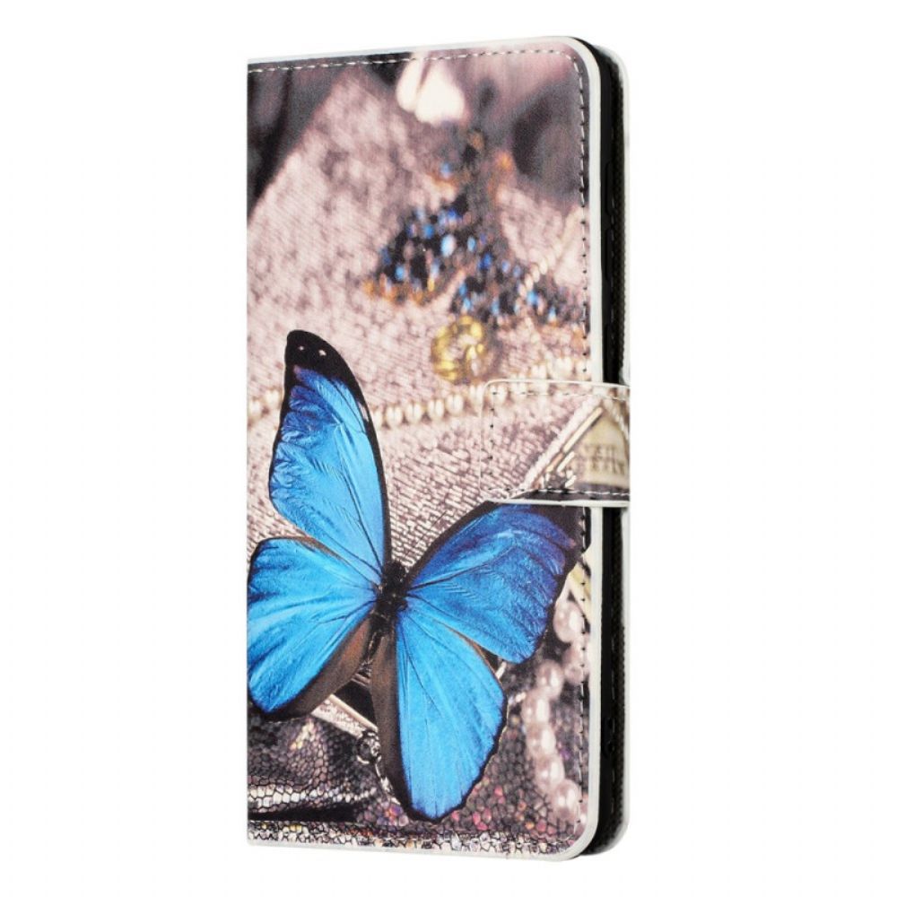 Leren Hoesje Samsung Galaxy A15 5g Blauwe Vlinder Bescherming Hoesje