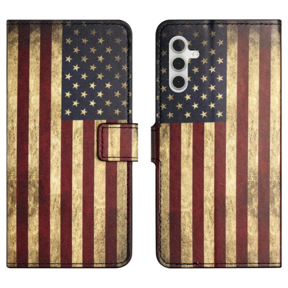 Leren Hoesje Samsung Galaxy A15 5g Vintage Amerikaanse Vlag Bescherming Hoesje