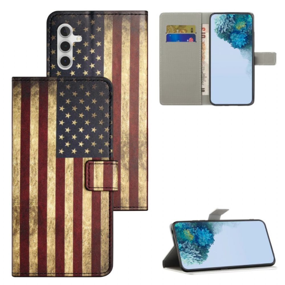 Leren Hoesje Samsung Galaxy A15 5g Vintage Amerikaanse Vlag Bescherming Hoesje