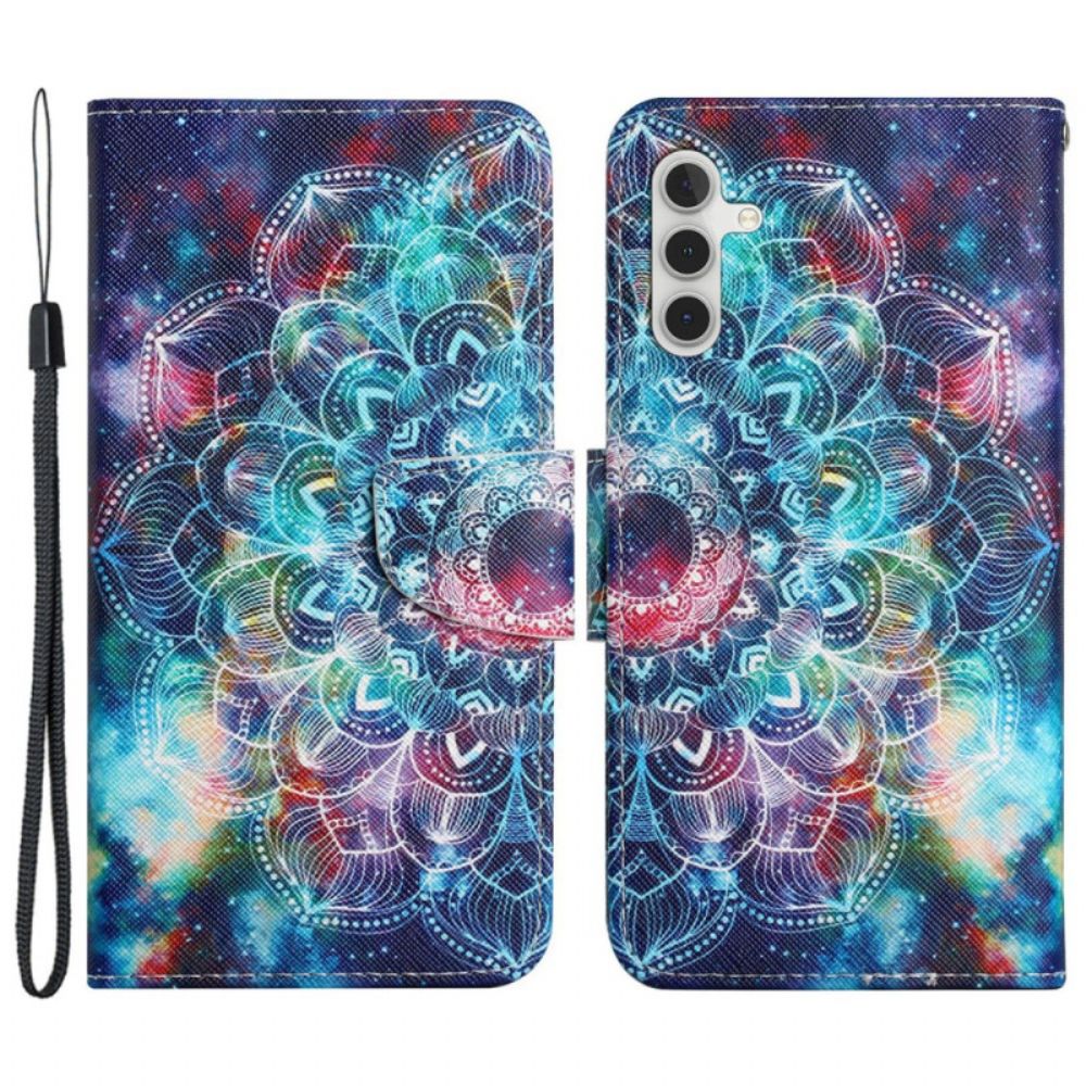 Leren Hoesje Voor Samsung Galaxy A15 5g Sterrenhemel En Mandala Met Riempje