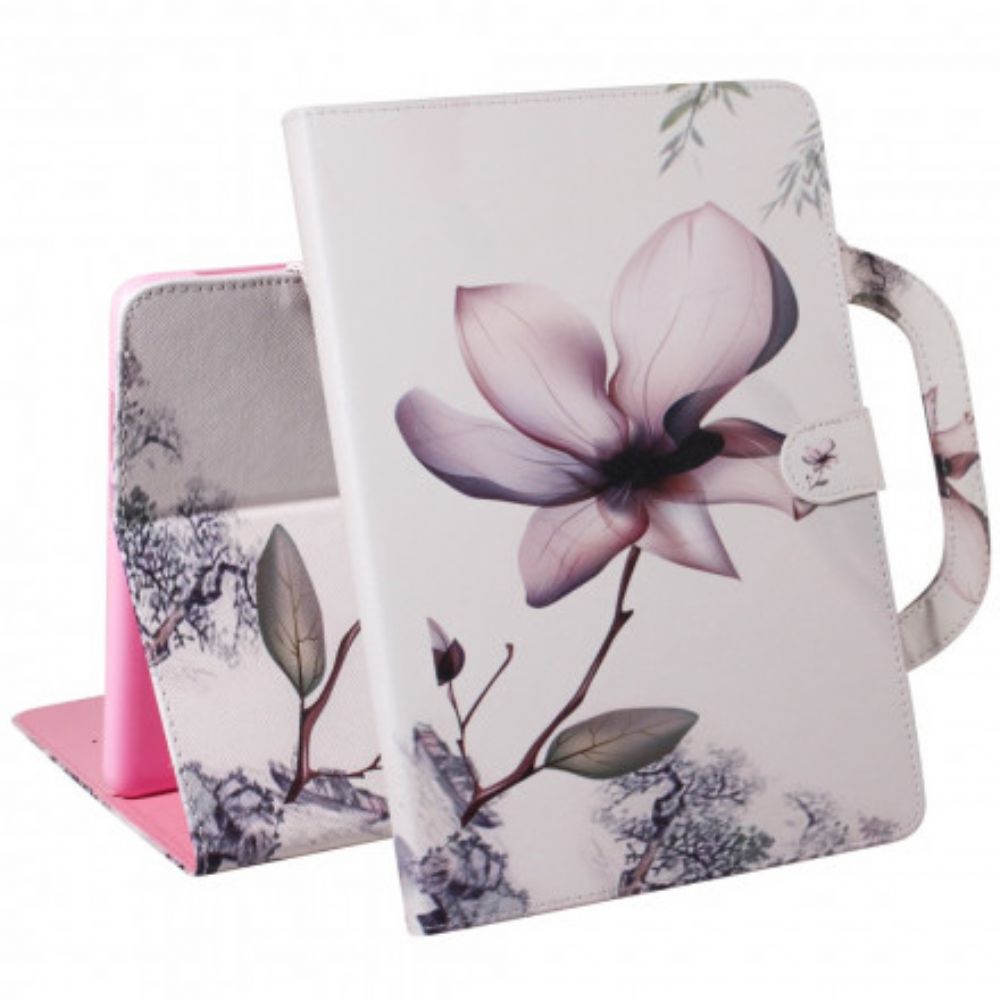 Flip Case voor Samsung Galaxy Tab A7 Vintage Bloem Met Handvat