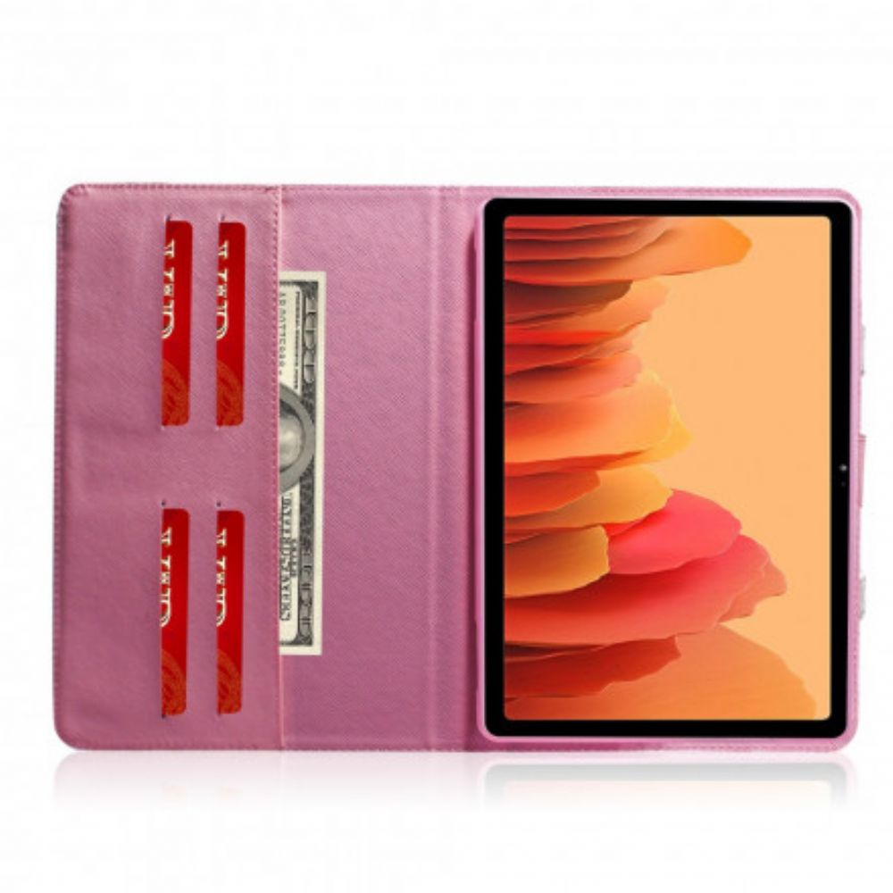 Flip Case voor Samsung Galaxy Tab A7 Vintage Bloem Met Handvat