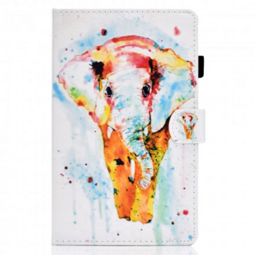 Leren Hoesje voor Samsung Galaxy Tab A7 Aquarel Olifant