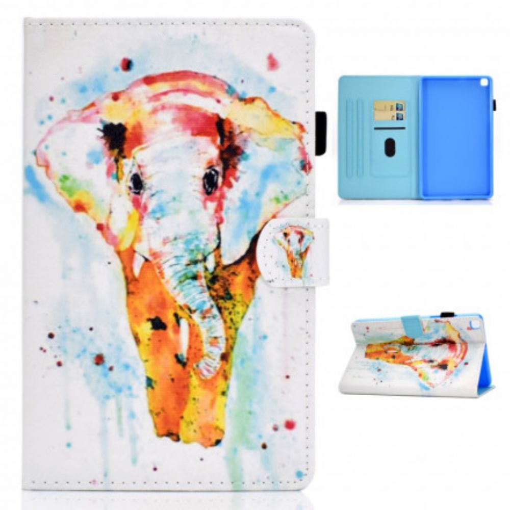 Leren Hoesje voor Samsung Galaxy Tab A7 Aquarel Olifant