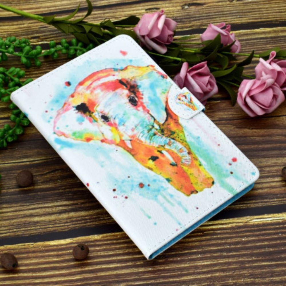 Leren Hoesje voor Samsung Galaxy Tab A7 Aquarel Olifant