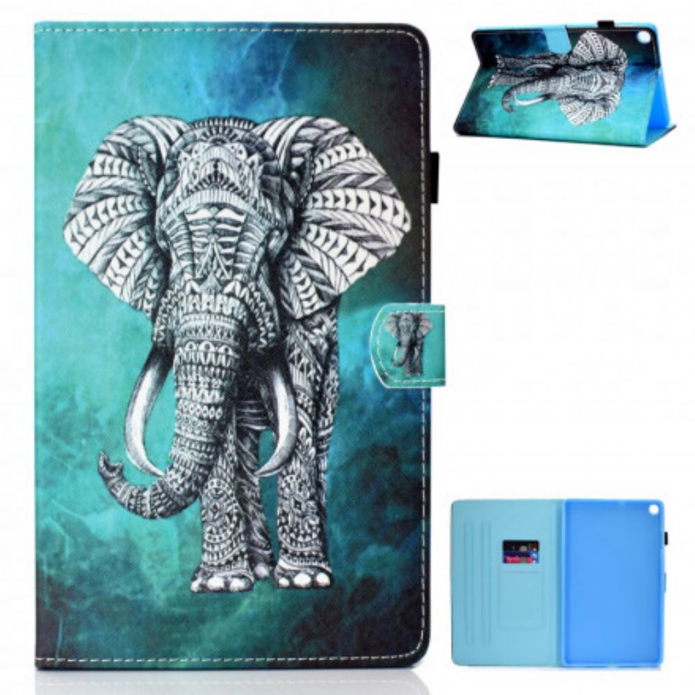 Leren Hoesje voor Samsung Galaxy Tab A7 Tribale Olifant