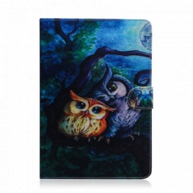 Leren Hoesje voor Samsung Galaxy Tab A7 Uil Schilderij