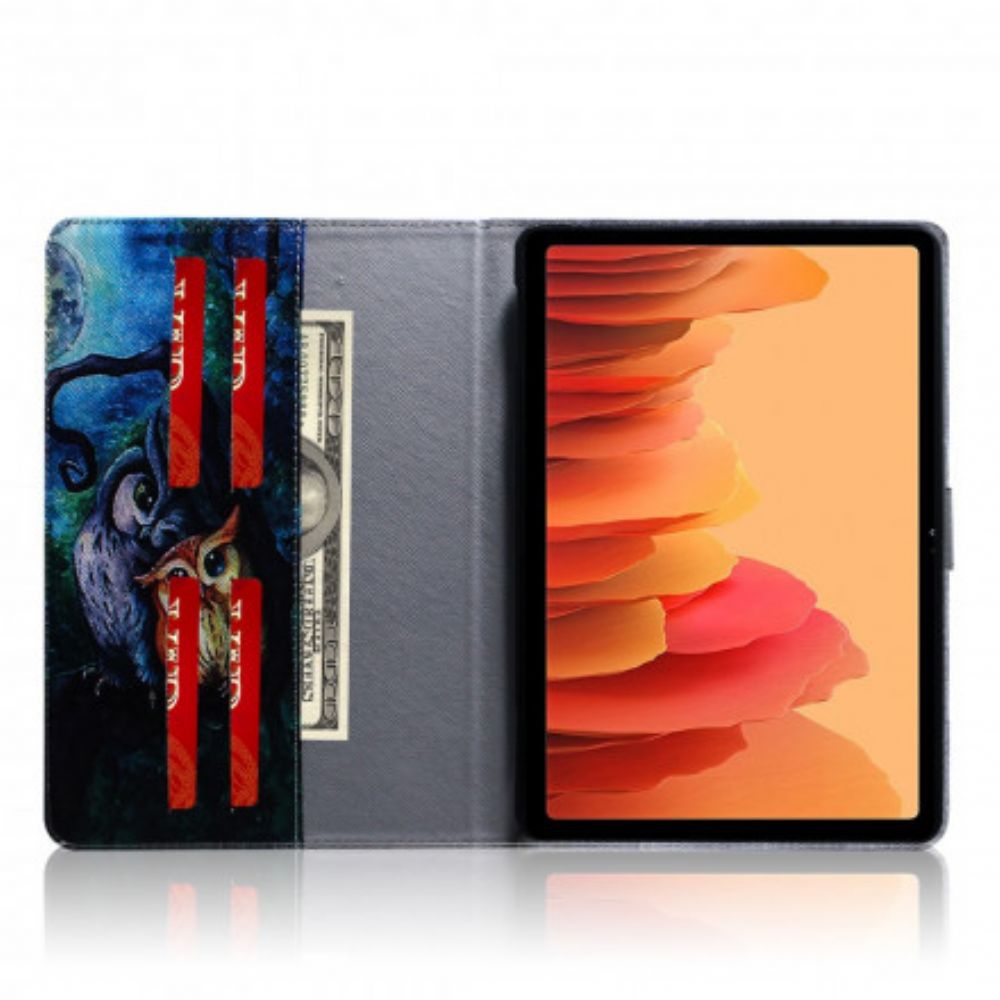 Leren Hoesje voor Samsung Galaxy Tab A7 Uil Schilderij