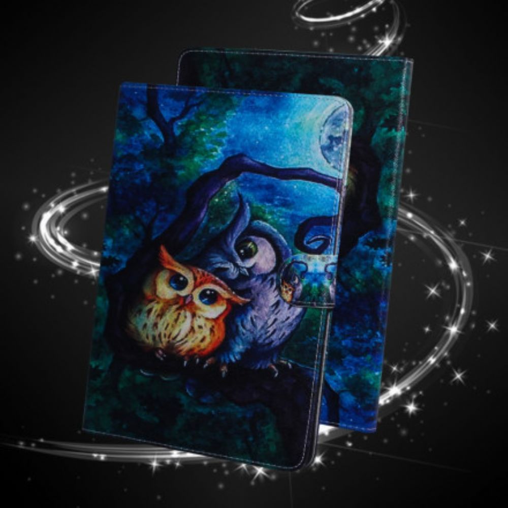 Leren Hoesje voor Samsung Galaxy Tab A7 Uil Schilderij