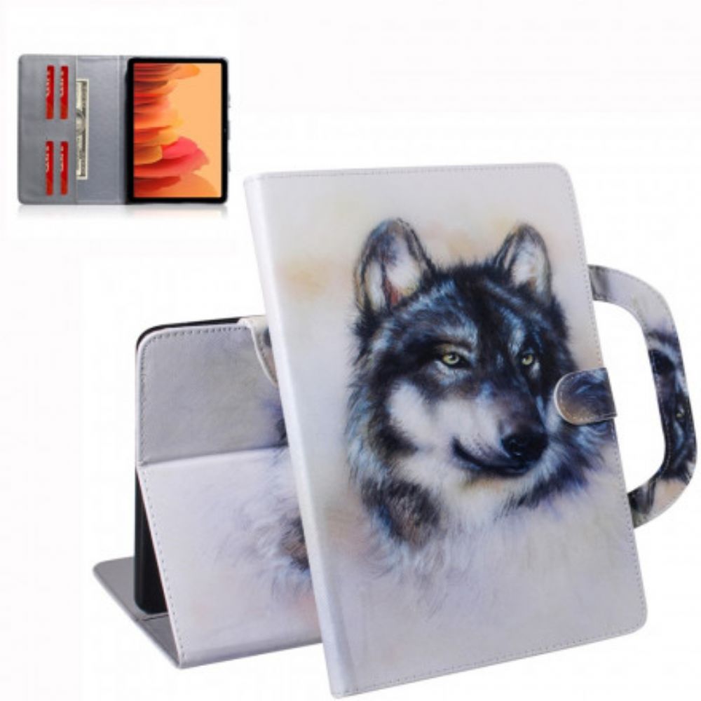 Leren Hoesje voor Samsung Galaxy Tab A7 Wolf Met Handvat