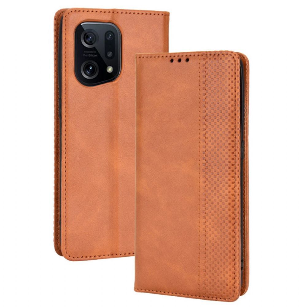 Bescherming Hoesje voor Oppo Find X5 Folio-hoesje Gestyled Vintage Leereffect