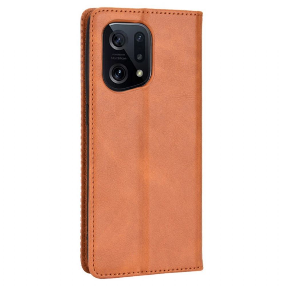 Bescherming Hoesje voor Oppo Find X5 Folio-hoesje Gestyled Vintage Leereffect