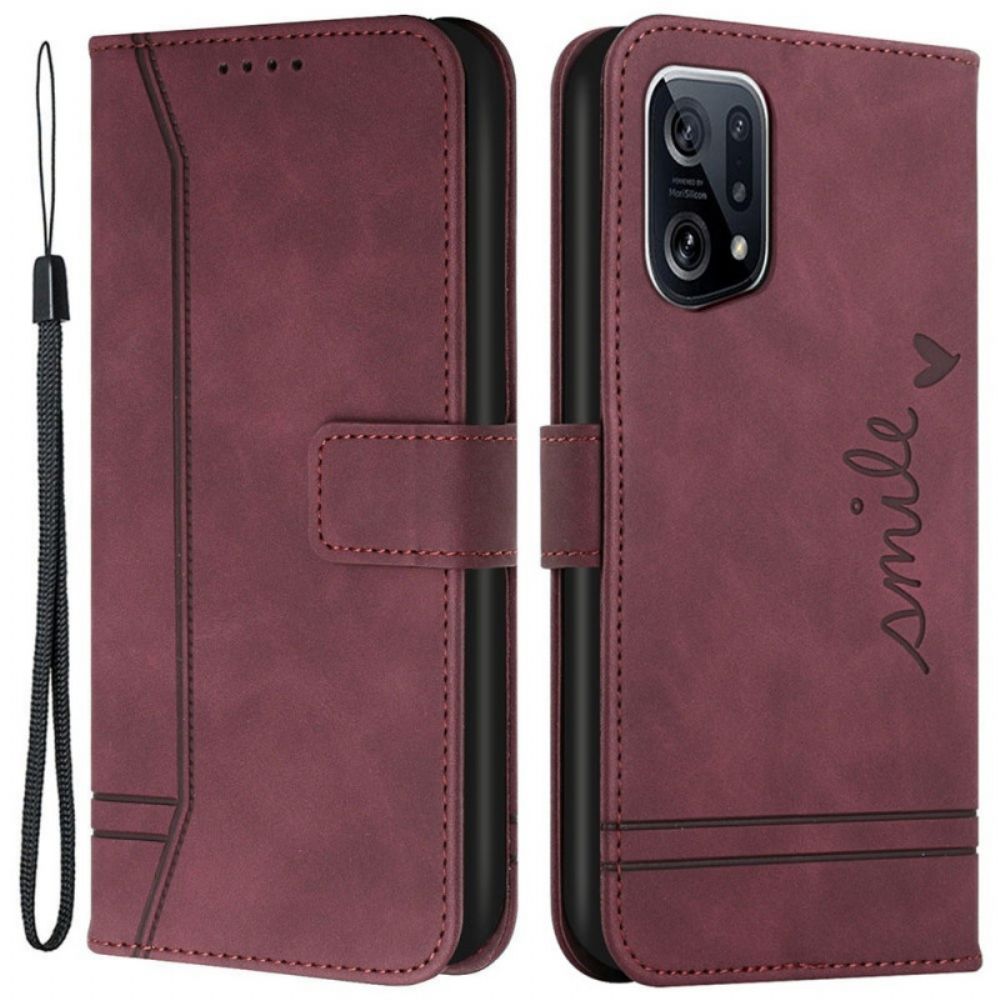 Folio-hoesje voor Oppo Find X5 Glimlach Met Lanyard