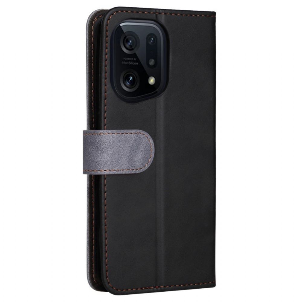 Folio-hoesje voor Oppo Find X5 Met Ketting Tweekleurige Premium Band