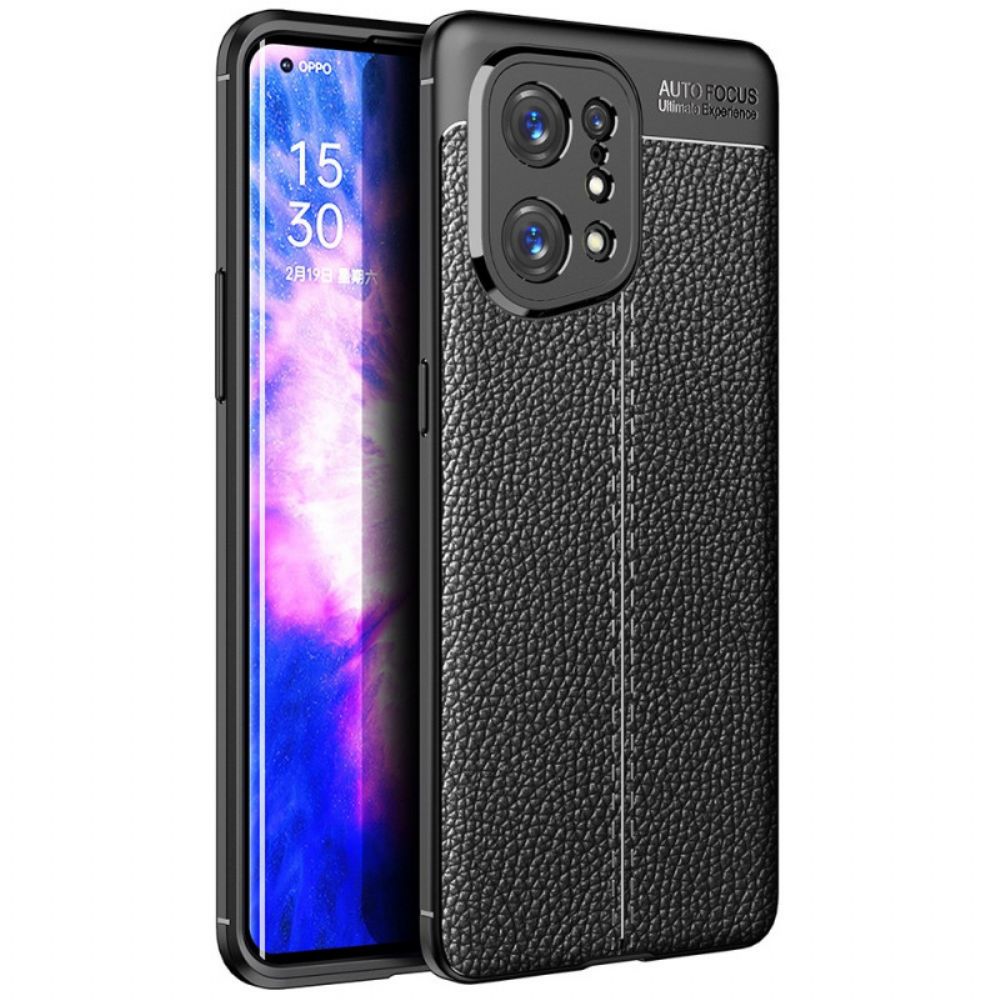 Hoesje voor Oppo Find X5 Dubbele Lijn Litchi Leder Effect