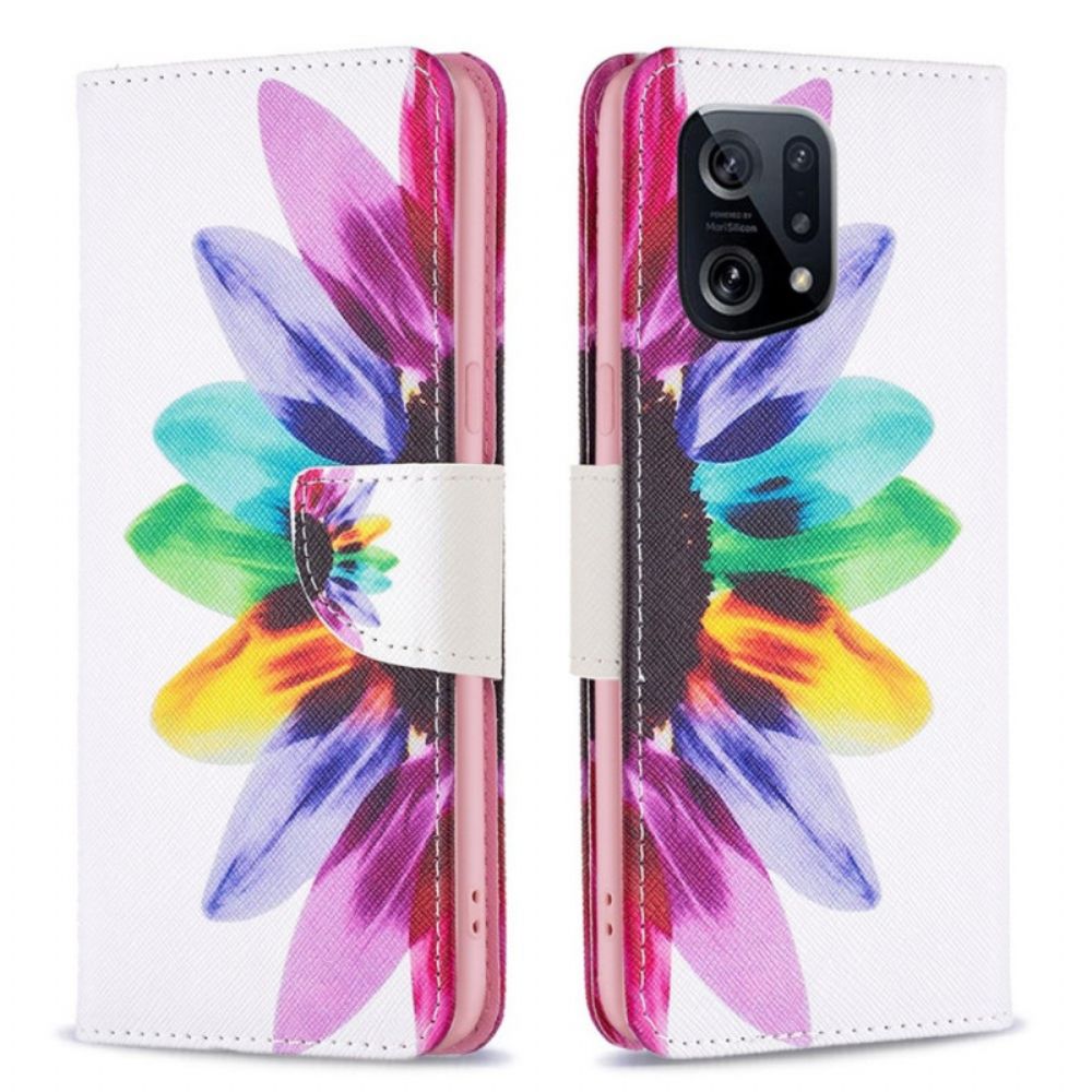 Leren Hoesje voor Oppo Find X5 Aquarel Bloem