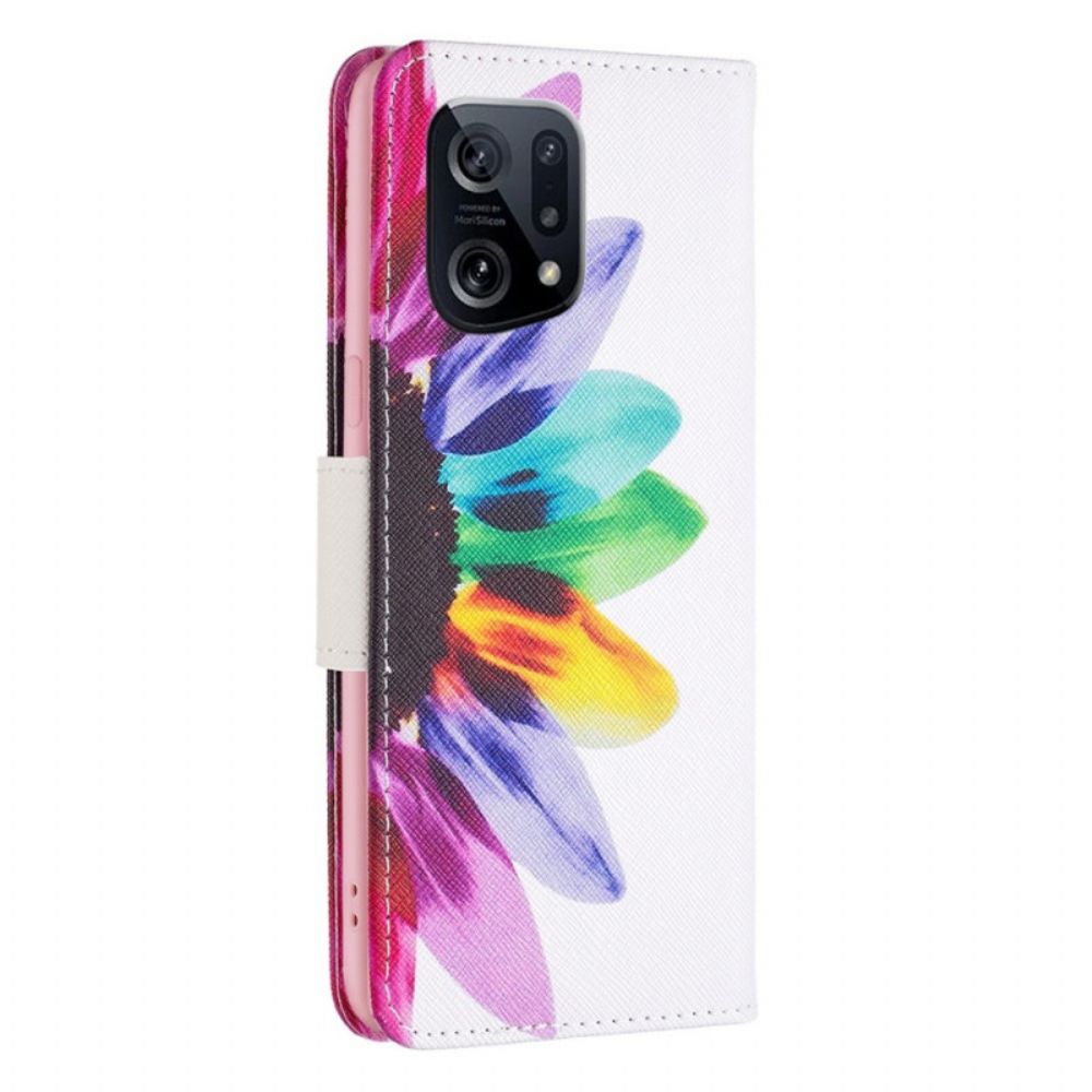 Leren Hoesje voor Oppo Find X5 Aquarel Bloem