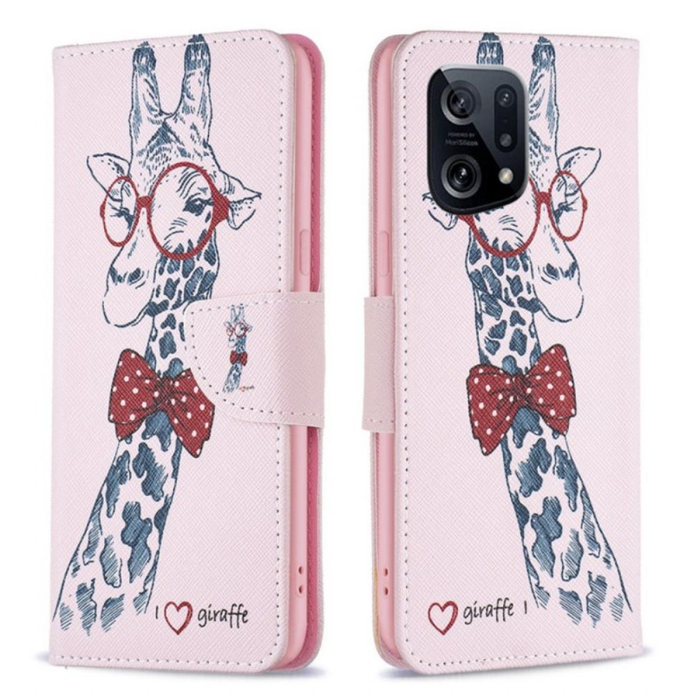 Leren Hoesje voor Oppo Find X5 Nerdy Giraf